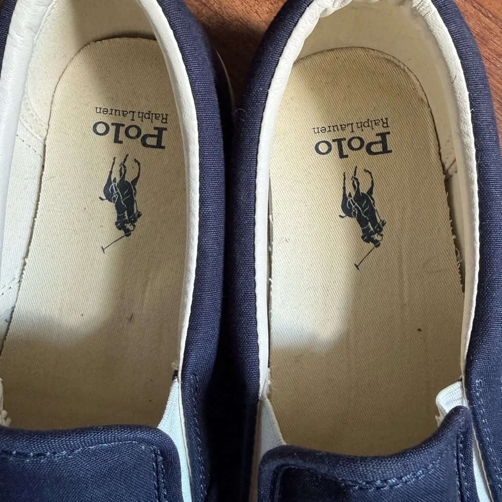 Ralph Lauren Navy and White Canvas Slip-On Sneakers - Picture 4 of 6